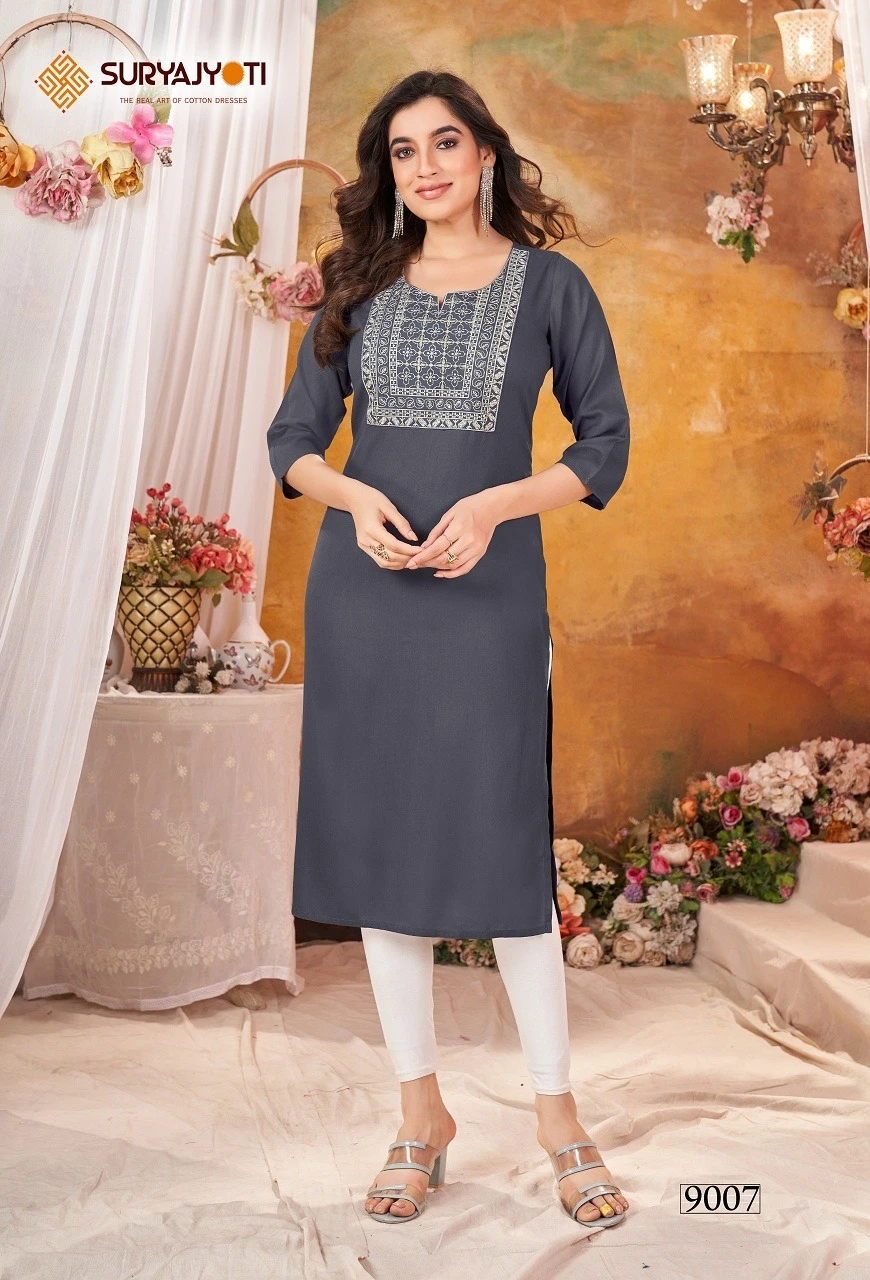 Suryajyoti Nirja Advance Vol 9 Heavy Rayon Wholesale Kurtis Catalog — Wholesale Kurtis, MPA wholesale from Surat - Gallery Image 4
